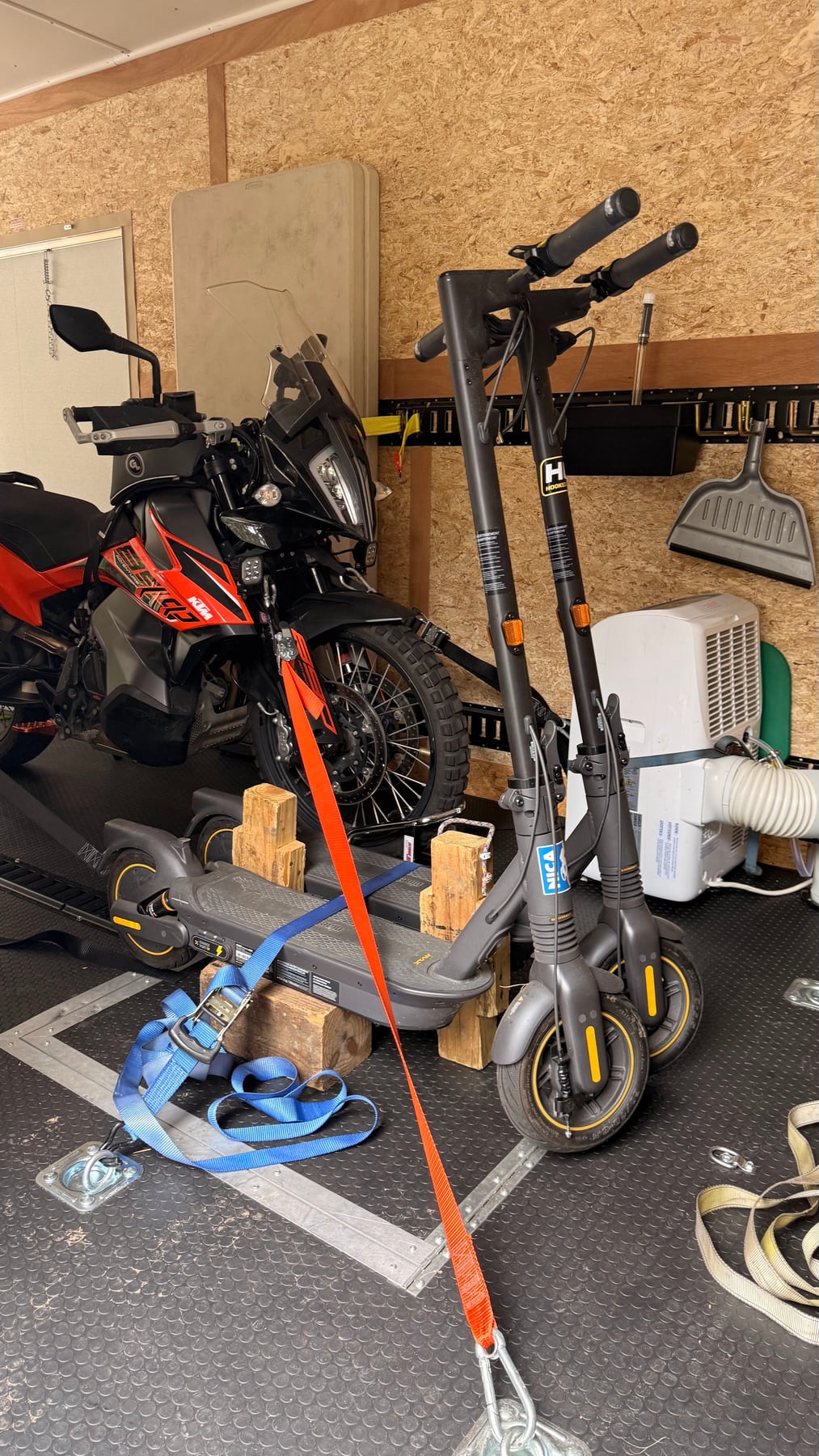 Three motorcycles, one rolling bunkhouse, and just enough room to make it work.