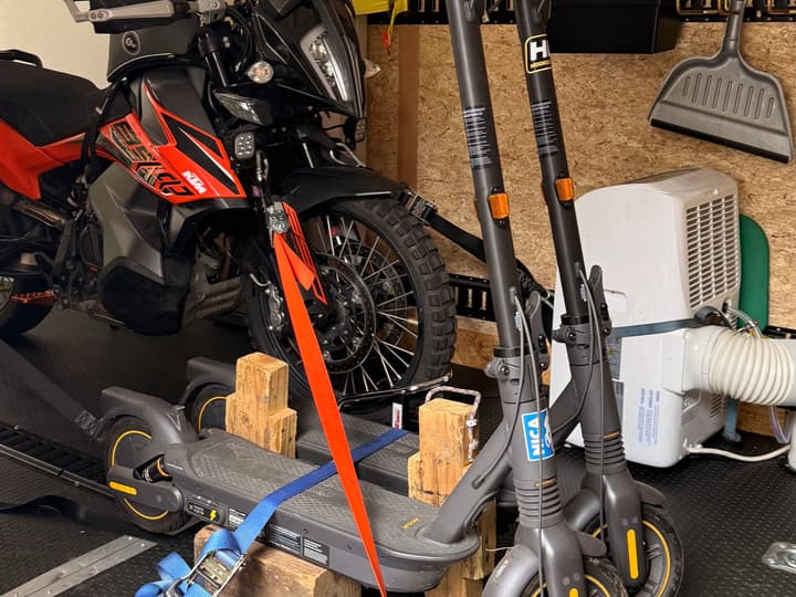 Three motorcycles, one rolling bunkhouse, and just enough room to make it work.
